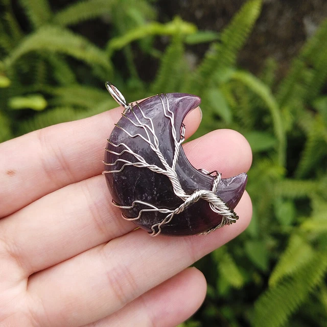 Natural Crystal Gemstone Tree of life Moon Pendant Energy Reiki Healing Amulet