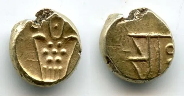 Rare gold fanam, Dutch VOC in Tuticorin, c.1658-1795, S-E India (Herrli #3.07.05