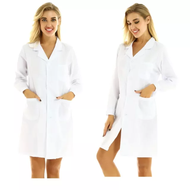 Womens/Mens Long Sleeve Scrubs Lab Coat Medical Nurse Doctor Uniform Coat Jacket 2