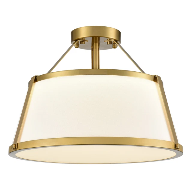 Semi Flush Mount Ceiling Light Fixture LED Light Drum Shade Dimmable Gold Light
