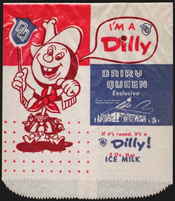 Vintage bag DAIRY QUEEN I'm A Dilly cartoon ice cream and restaurant pics n-mint