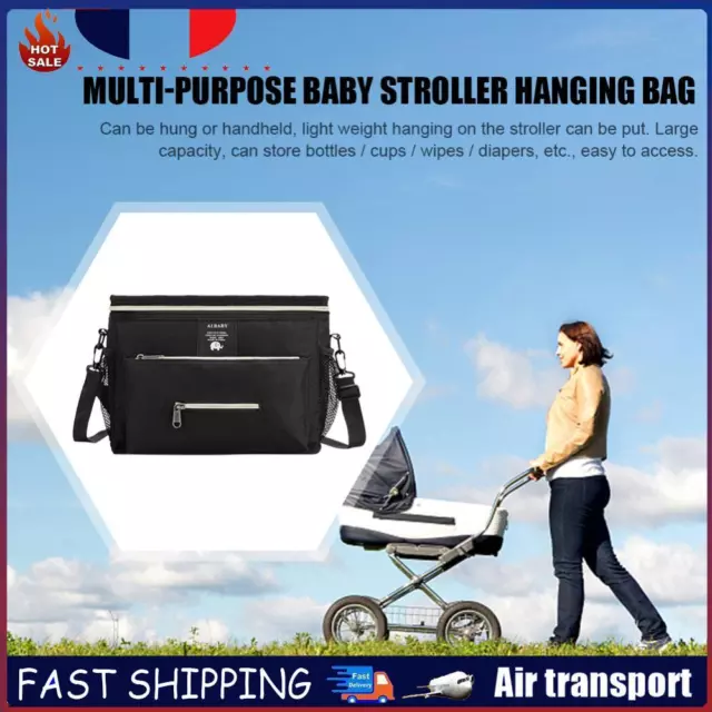 Baby Stroller Bag Multi-layer Diaper Storage Bag Zipper Pram Bag (Black) FR