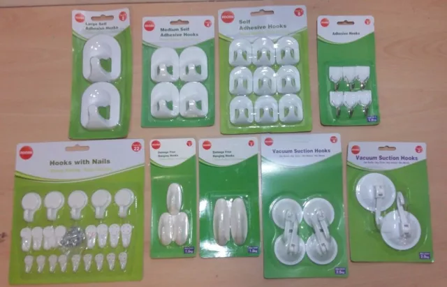 Various Different Hooks and Sizes Damage Free/Adhesive/Suction Hooks Great Value