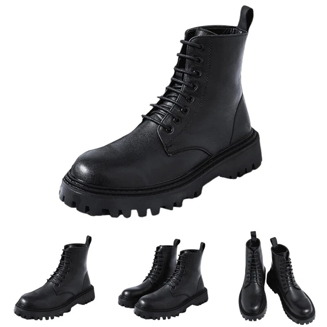 MEN LEATHER BOOTS Lace Up Ankle Boot Mens Outdoor Warm Mid Top Non Slip
