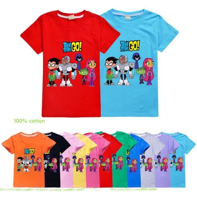 Nuovi Bambini Ragazzi Ragazze Adolescenti Titans GO! T-shirt 100% cotone casual cartoni animati top