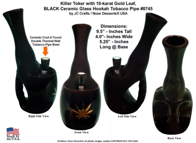 Killer Toke Gold Flower Tobacco Bong Water Pipe BLACK Ceramic Glass 0745blk-gl