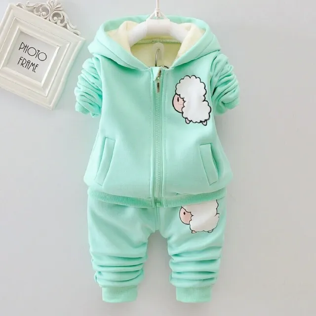 2021 Autumn Winter Thick Plush Toddler Clothing Sets Warm Baby Girls Clothes Set