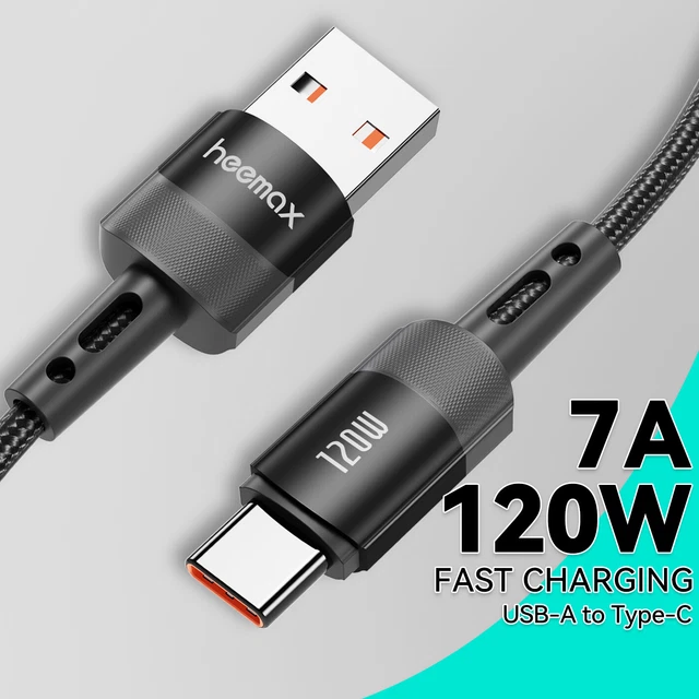 USB Type A to Type C Cable 7A 120W Fast Charging Braided Lead 3M 2M For Samsung
