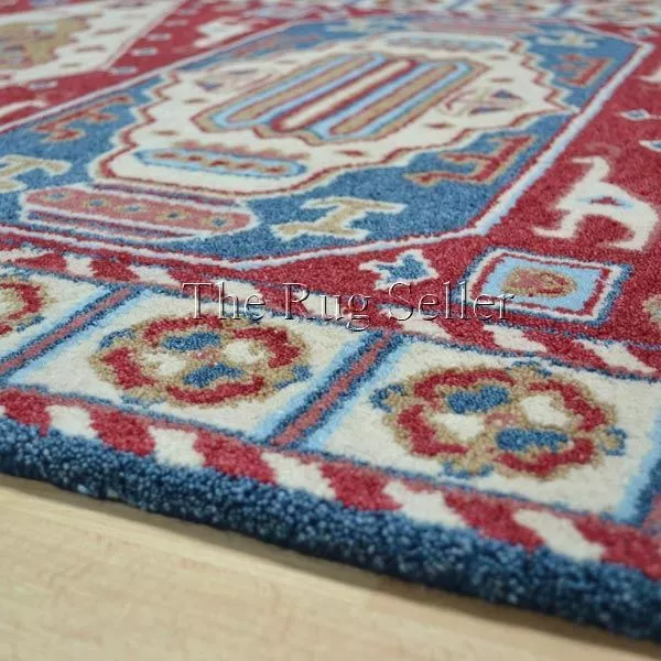 The Rug Seller Red Blue Kazak Timeless Tasseled Deep Pile Traditional Wool Rug 3