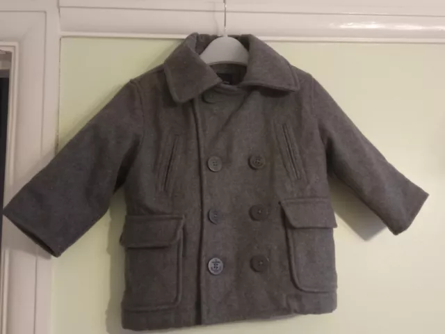 Age 12-18 Months Baby Gap Boys Grey Double Breasted Wool Mix Coat