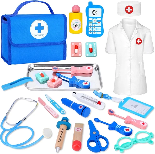 Malette Docteur Enfant EFO SHM 27 Pièces | Stéthoscope, Thermomètre En Bois - Jouet D'Imitation 3+ Ans