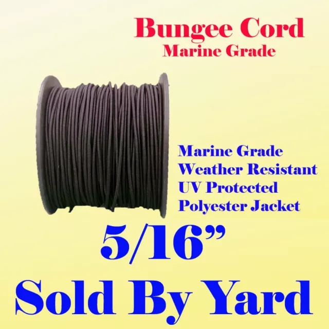 5/16"  Sold By Yard Premium Marine Grade Bungee Shock Stretch Cord UV Black 8mm