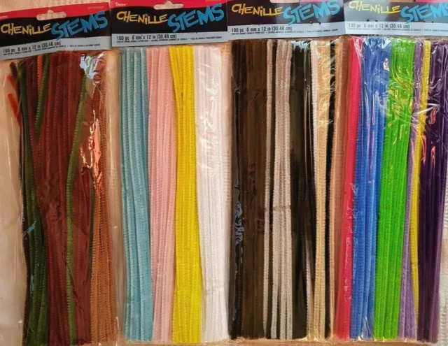 Box 100 Silver Wired Tinsel Chenille Stems Craft Pipe Cleaners 12 x 3mm  1/8
