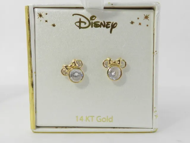 DISNEY Children's Cubic Zirconia Minnie Mouse Stud Earrings in 14k Gold