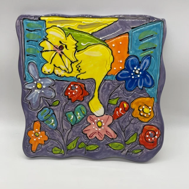 Debby Carman Window Box Fantasy Trivet Wall Hanging Plate Cats Dogs People Too