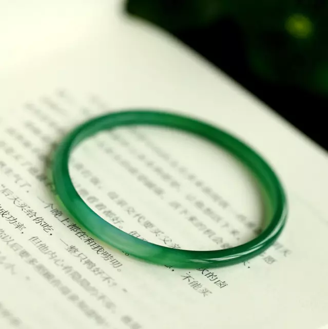 54mm 100% Natural Hand-carved Chinese Icy Green Jade Bangle Bracelet