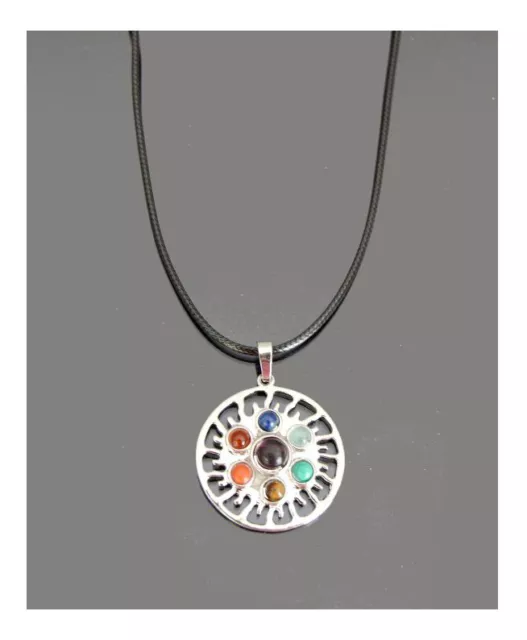 Reiki Collier Yoga Chaîne Pendentif 7 Chakras Pierre Précieuse Argenté Mandala