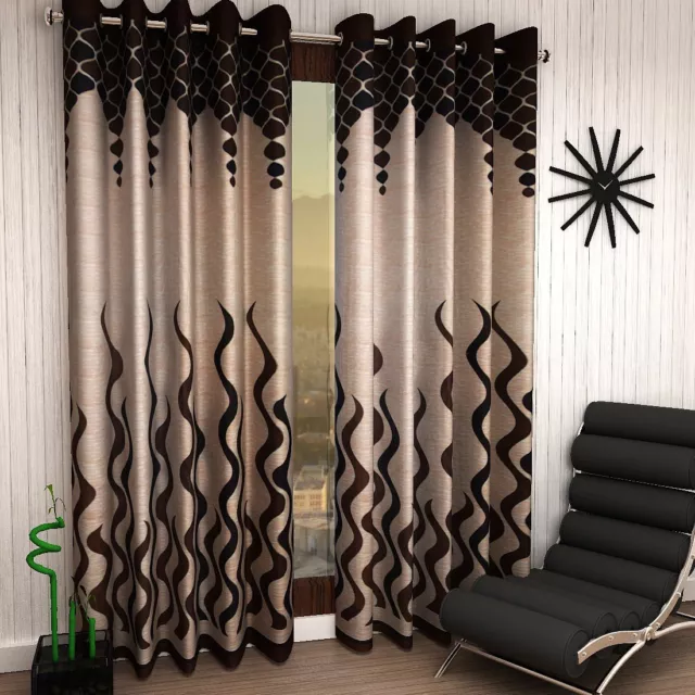 Eyelet Polyester Door Curtains Set of 2 Brown 7ft
