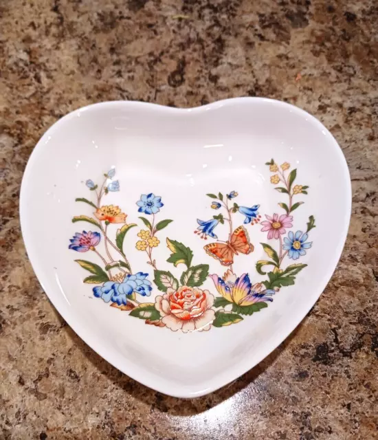 Vintage Aynsley Cottage Garden Heart Shaped Trinket Dish Bone China England