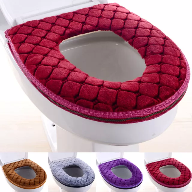 Bathroom Toilet Seat Cover Soft Plush Washable Winter Warmer Mat Pad Cushion  y