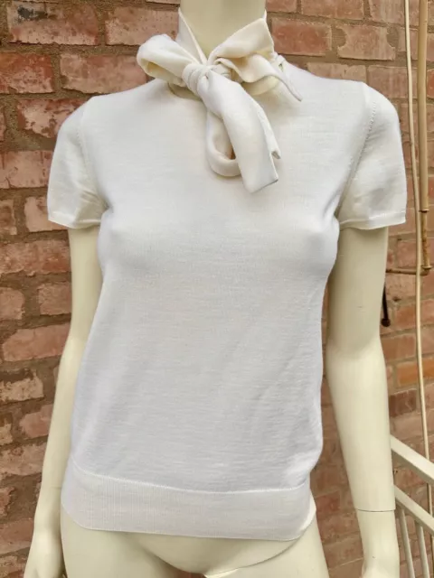 VALENTINO Red Top Bow Tie White Ivory Virgin Wool Ribbed Sweater IT42-S...