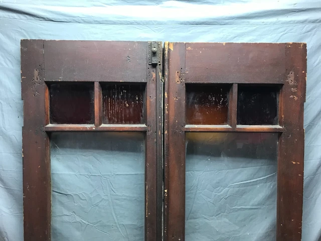 Antique Pair 6 Lite Exterior Double 19x80 Doors Textured Stained Glass 1602-22B 2