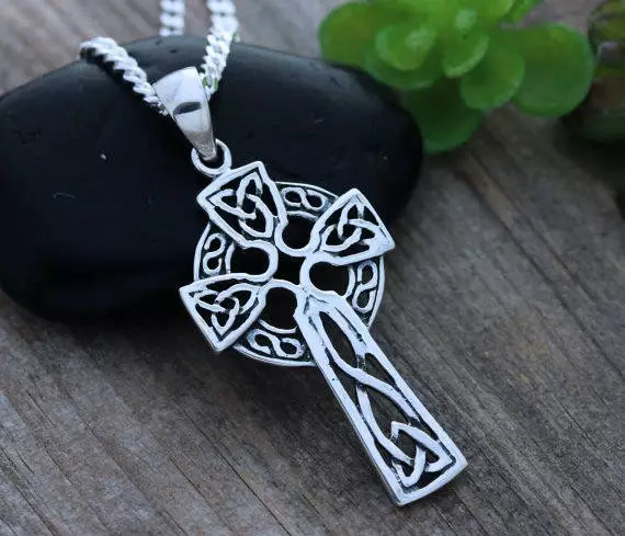 Triquetra Celtic Cross necklace. Sterling silver Celtic Cross Jewelry. Irish