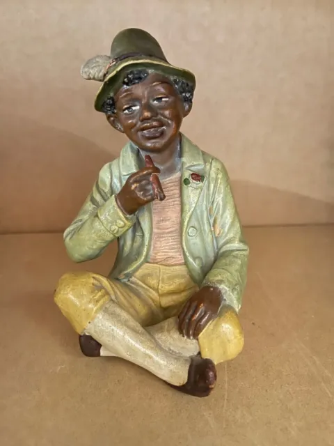 Antique ceramic Figure Black Man  Seated Austrian Pottery 19th century
