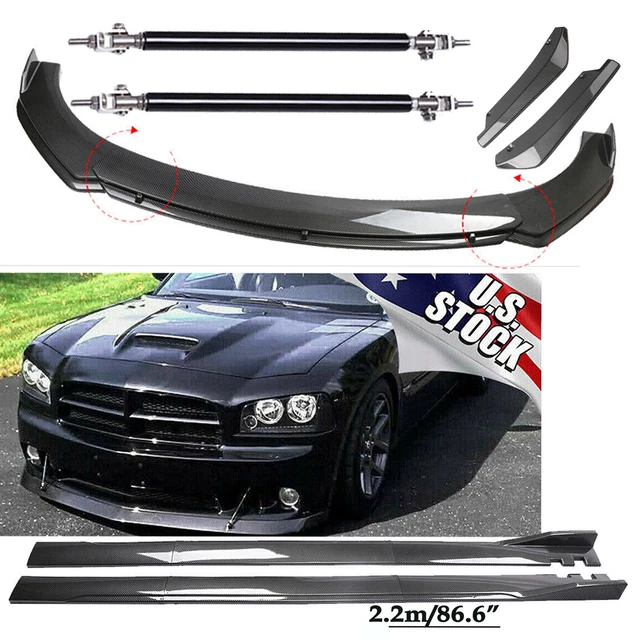 CARBON FIBER FRONT Bumper Spoiler & Side Skirt For Dodge Charger