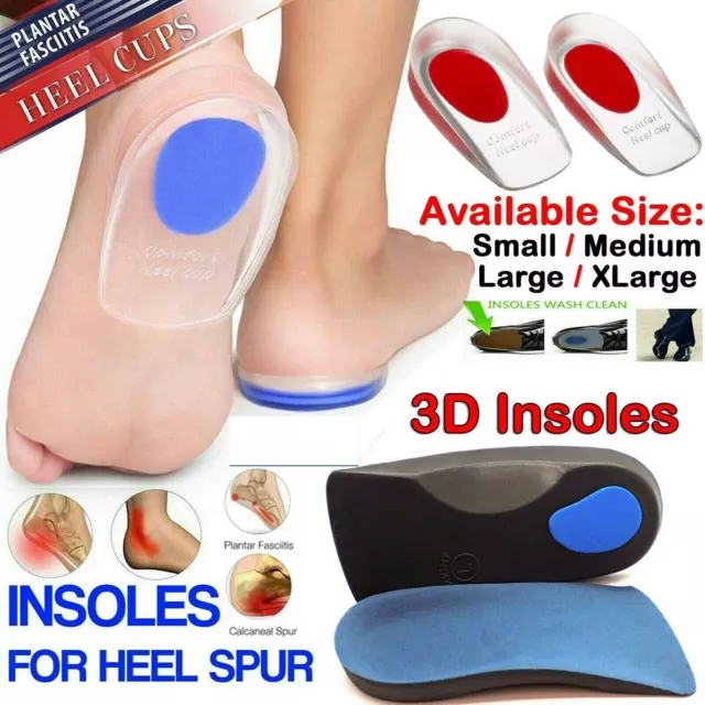 A Pair Heel Gel Shoe Insoles Cushion Pad Foot Support Silicone Plantar Fasciitis