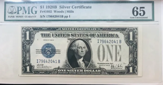 1928B $1 Silver Funnyback Gem Fr.1602 IB Block PMG 65 Serial I79642041B