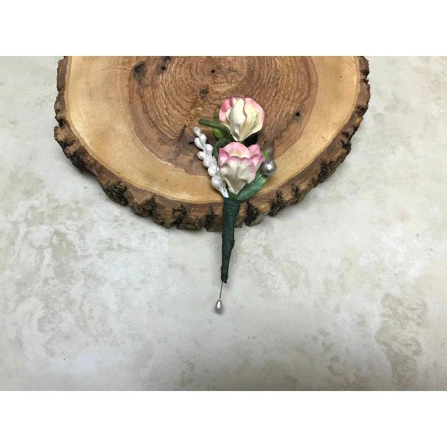 Real Touch 5" Boutonniere Vintage Pink 2 Flower Groom Best Man Prom Formal 09