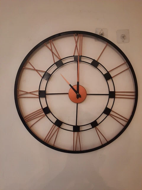 Metal Black Copper Skeleton Hand Made Antique Big Vintage Decor Roman Wall Clock