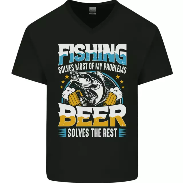 Fishing & Beer Funny Fisherman Alcohol Mens V-Neck Cotton T-Shirt
