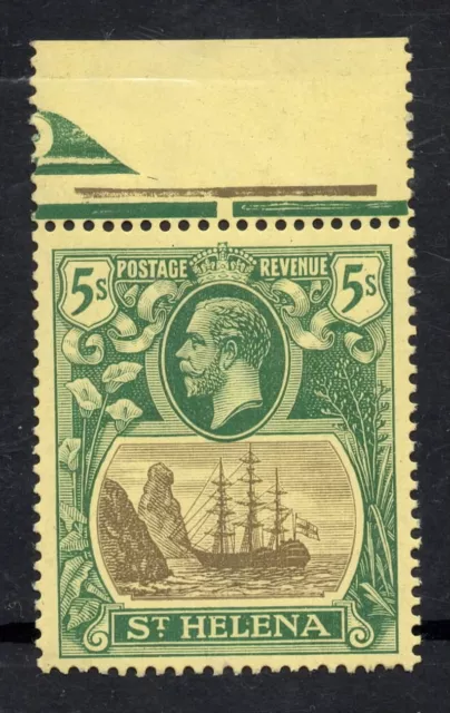 St Helena. 1922. SG95. 5s grey Green/yellow. Fine unmounted mint top marginal.