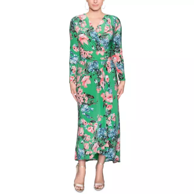 Rachel Rachel Roy Womens Green Floral Print Calf Ruched Maxi Dress XL BHFO 3027