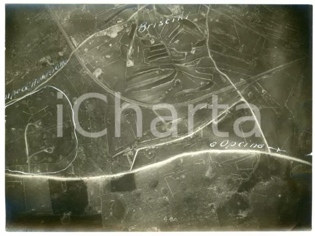 1916 WW1 FRONTE DEL CARSO - SGONICO Frazione BRISCIKI - Foto aerea 16x12 cm