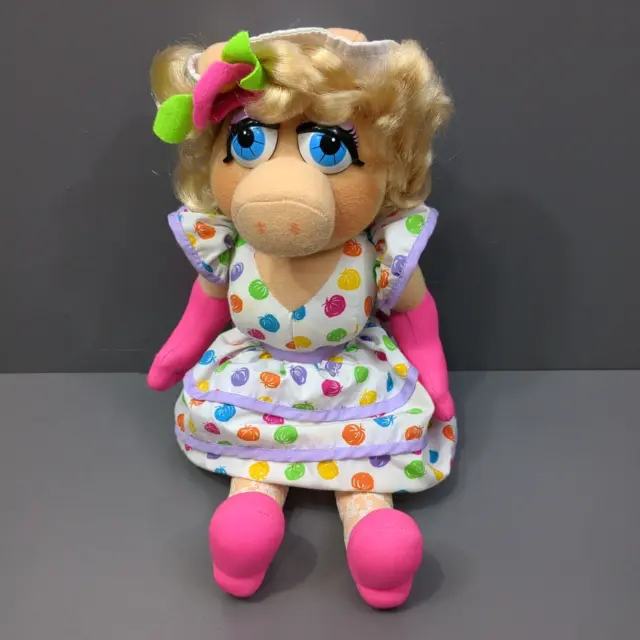Miss Piggy Muppets Plush Doll 15 in Hat Dress Lace Tights Glamour Vintage