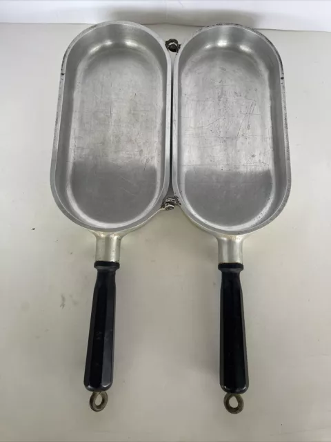 Vintage Miracle Maid Cookware Fish Fry Aluminum Folding Hinged Omelet Pan