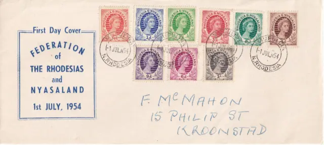 Rhodesia and Nyasaland 1954 definitive first day cover Africa