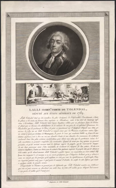 1802 Gravure Portrait Thomas Arthur de Lally-Tollendal Révolution française