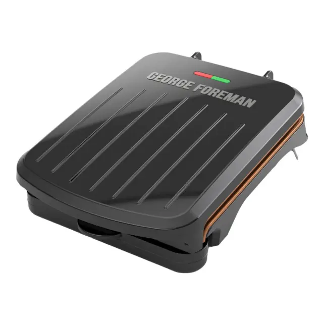 Electric Indoor Grill and Panini Press, Black with Copper Plates, Serves 2, Clas