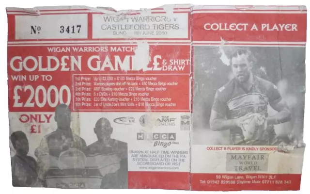 Wigan v Castleford 6th June 2010 League Game Golden Gamble Ticket