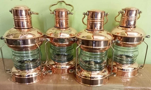 Juego de 4 lámparas de aceite de ancla de cobre y latón, linterna náutica...