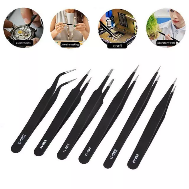 6x Precision TWEEZER SET Professional Coated Airfix Craft Model Stainless Steel