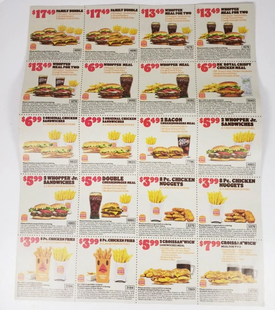 BURGER KING COUPONS Expire 12/31/2023 1 Coupon Sheet Fast Food 2.