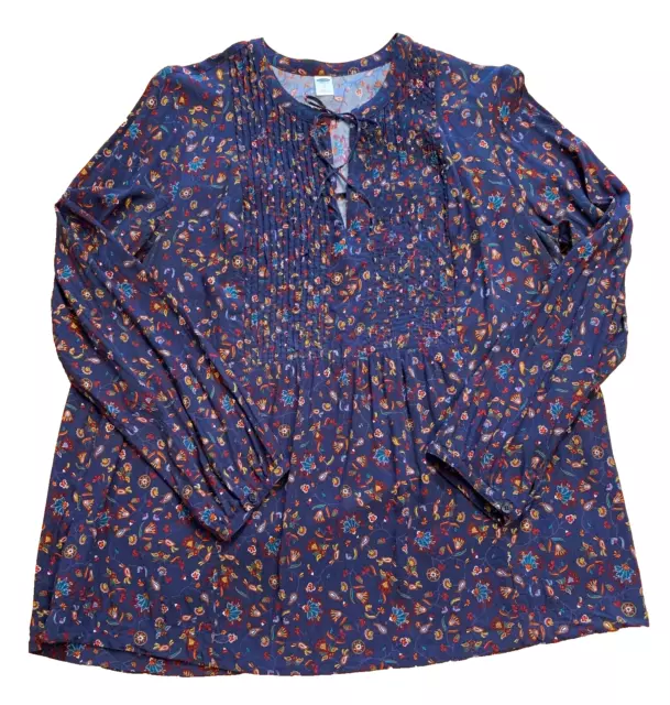 Old Navy Long Sleeve Navy Blue Floral Blouse sz Large