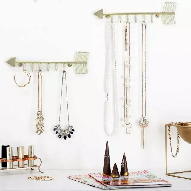 Metal Wall Mounted and Jewelry Organizer Necklace Holder with 6 Hooks, Set of 2