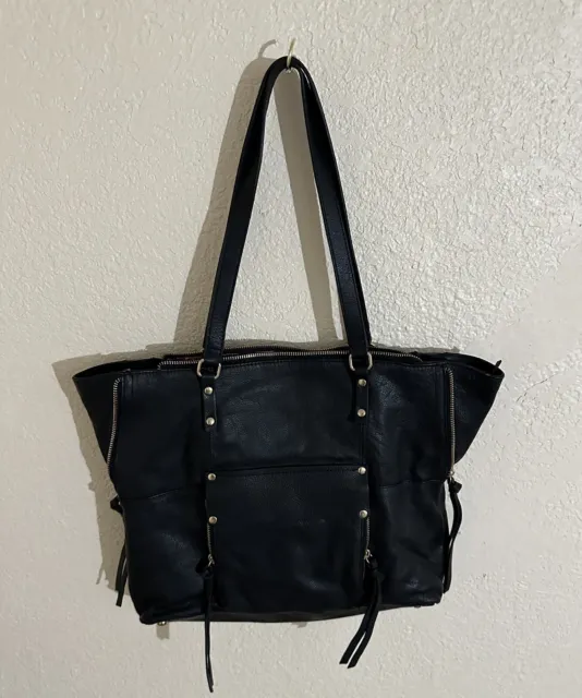 Kooba Everette Black Genuine Pebbled Leather Slouchy Satchel Tote Bag