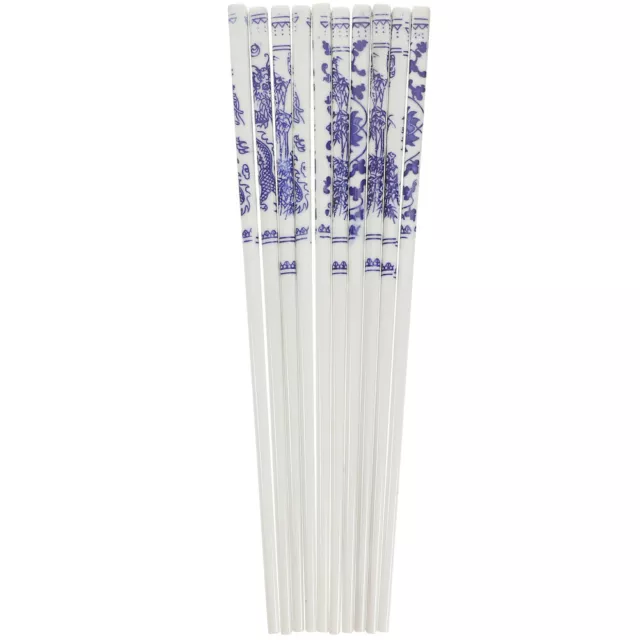 5 Pairs Chopsticks Reusable Vintage Home Blue White Porcelain Food